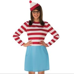 Striped Red and White Dress with Blue Skirt